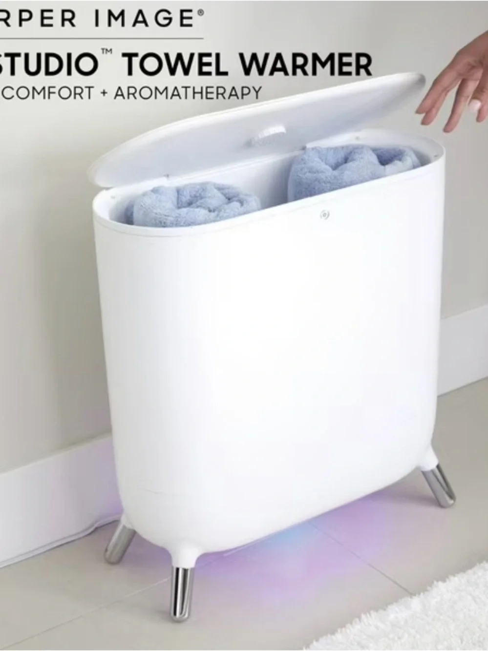Sharper Image White SPAStudio Dual-Compartment Towel Warmer